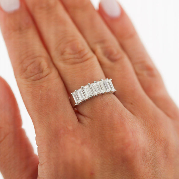 GIA Certified 2.19 Carat Emerald Cut Diamond Channel 18K White Gold Wedding Band