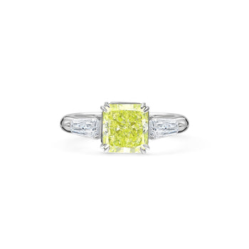 GIA Certified 2.22 Carat Fancy Yellow-Green Radiant Cut Diamond 3 Stone Ring in 18K White Gold – Assay Jewelers
