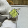 GIA Certified 2.22 Carat Fancy Yellow-Green Radiant Cut Diamond 3 Stone Ring in 18K White Gold