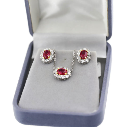 GIA Certified 2.3 Carat Oval Ruby & Round Diamond Halo 18K Stud Earrings