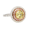 GIA Certified 2.30 Carat Fancy Brownish Greenish Yellow Diamond Round Double Halo Ring