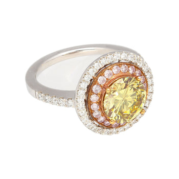 GIA Certified 2.30 Carat Fancy Brownish Greenish Yellow Diamond Round Double Halo Ring – Assay Jewelers