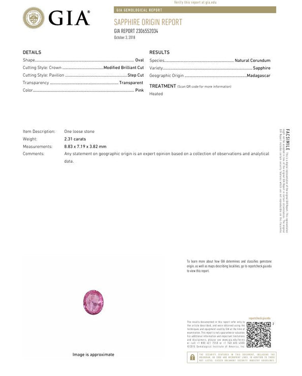 GIA Certified 2.31 Carat Pink Sapphire Oval & Diamond 3-Stone Ring