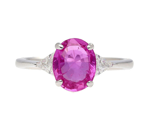 GIA Certified 2.31 Carat Pink Sapphire Oval & Diamond 3-Stone Ring