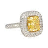 GIA Certified 2.35 Fancy Yellow Diamond Ring With 1.0 CTW Diamond Cluster in 18K White Gold