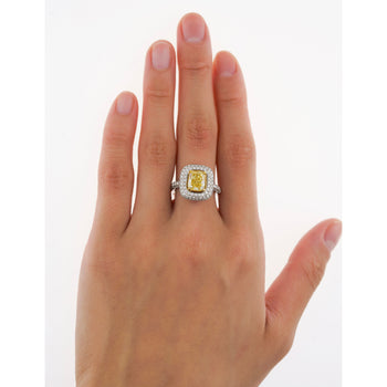 GIA Certified 2.35 Fancy Yellow Diamond Ring With 1.0 CTW Diamond Cluster in 18K White Gold – Assay Jewelers
