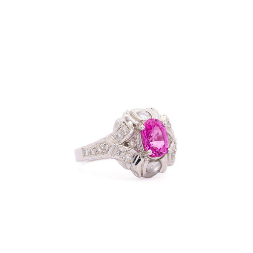 GIA Certified 2.4 Carat No Heat Pink Sapphire & Briolette Diamond Platinum Ring