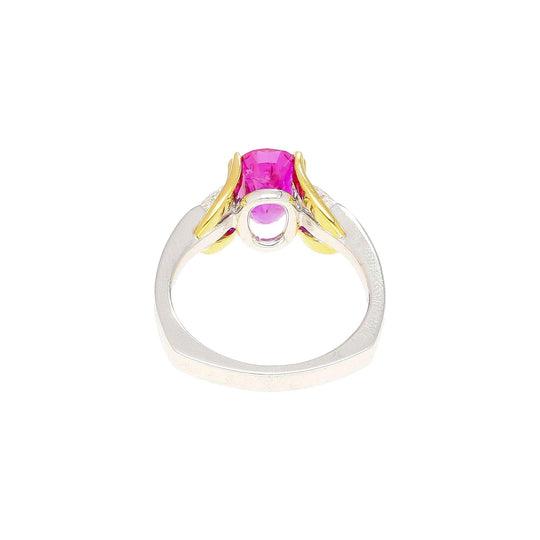 GIA Certified 2.42 Carat Purplish Pink Sapphire & Diamond Three Stone Ring