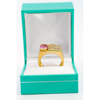 GIA Certified 2.77 Carat Oval Cut Pink Sapphire Square Shape Ring in Half Bezel and Channel Setting – Assay Jewelers