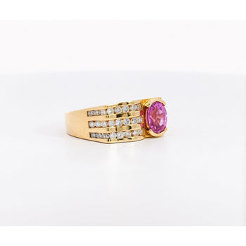 GIA Certified 2.77 Carat Oval Cut Pink Sapphire Square Shape Ring in Half Bezel and Channel Setting – Assay Jewelers