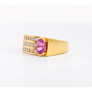 GIA Certified 2.77 Carat Oval Cut Pink Sapphire Square Shape Ring in Half Bezel and Channel Setting – Assay Jewelers