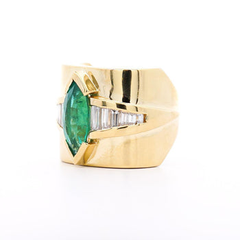 5カラットのマーキスカットエメラルド＆バゲットダイヤモンドのチャンネルセッティング18Kゴールド Vintage Ring – Assay Jewelers