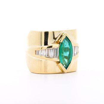 5カラットのマーキスカットエメラルド＆バゲットダイヤモンドのチャンネルセッティング18Kゴールド Vintage Ring – Assay Jewelers