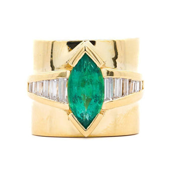 5カラットのマーキスカットエメラルド＆バゲットダイヤモンドのチャンネルセッティング18Kゴールド Vintage Ring – Assay Jewelers