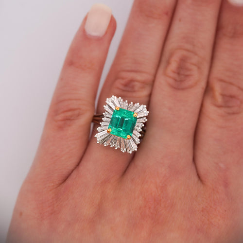 GIA Certified 3.07 Carat Colombian Emerald & Diamond Platinum Ballerina Ring