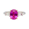 GIA Certified 3.2 Carat No Heat Pink Sapphire Oval and Diamond 3 Stone Ring