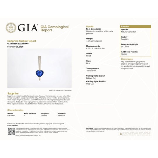 GIA Certified 3.5 Carat Heart Blue Sri Lanka Sapphire Diamond 18K Drop Pendant