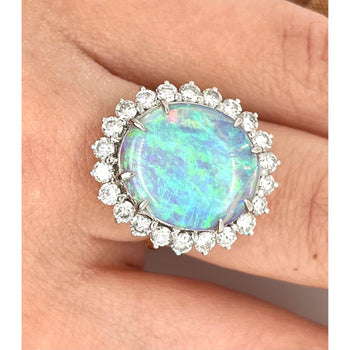 GIA Certified 4.09-carat White Opal and Diamond Halo in Platinum and Gold Ring – Assay Jewelers