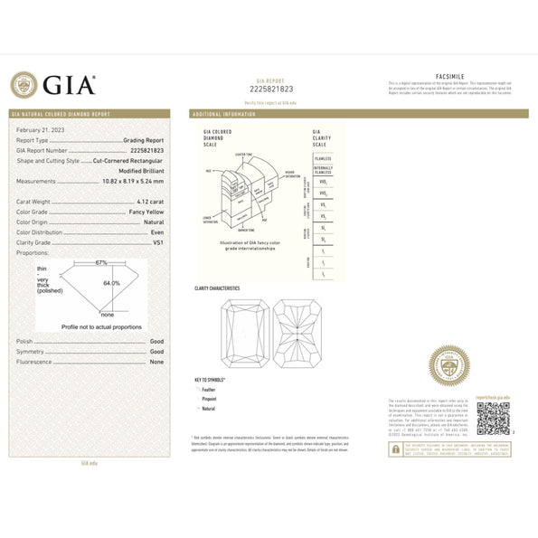 GIA Certified 4.12 Carat Fancy Yellow VS1 Radiant Diamond Halo Engagement Ring