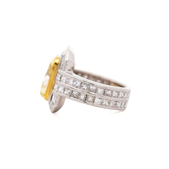 GIA Certified 4.12 Carat Fancy Yellow VS1 Radiant Diamond Halo Engagement Ring