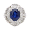 GIA Certified 4.15 Carat Oval Thai Sapphire & Diamond in Platinum Vintage Ring