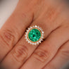 GIA Certified 4.3 Carat Colombian Emerald 18K Gold Button Sunburst Ring