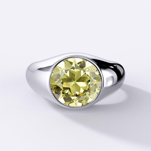 GIA Certified 4.65 Carat Fancy Deep Yellow Diamond Solitaire Bezel Set Mens Ring