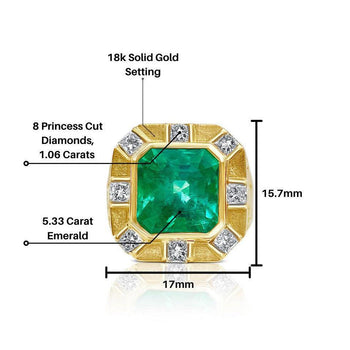 GIA Certified 5 Carat Colombian Emerald Unisex Ring in Textured Gold Setting – Assay Jewelers