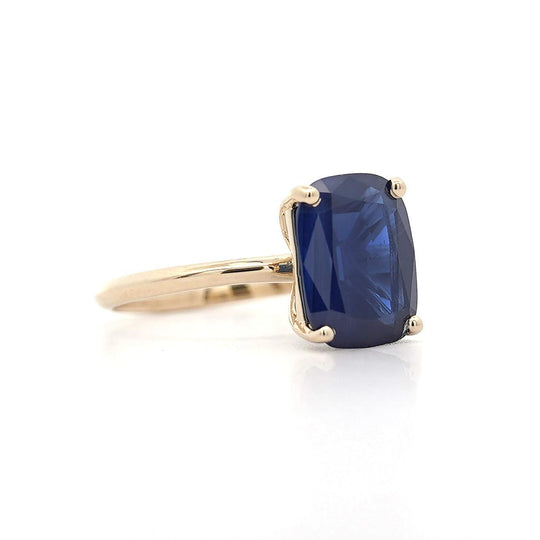 GIA Certified 5.11 Carat Cushion Blue Sapphire 14K Yellow Gold Solitaire Ring