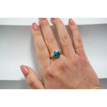 Ring bypass con zircone blu taglio ovale da 5,25 carati e diamanti, certificato GIA, firmato Richard Krementz – Assay Jewelers