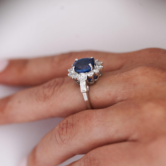 GIA Certified 5.35 Carat Cushion Cut Burma Sapphire Vintage Ring