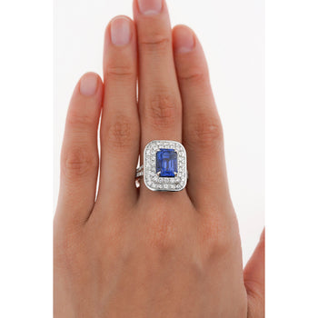 GIA Certified 6 Carat Emerald Cut No Heat Burma Blue Sapphire & Diamond Ring – Assay Jewelers