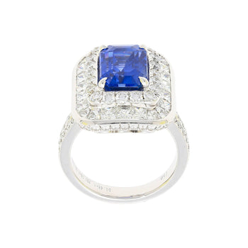 GIA Certified 6 Carat Emerald Cut No Heat Burma Blue Sapphire & Diamond Ring – Assay Jewelers