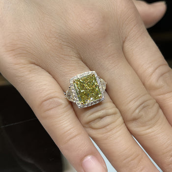 GIA Certified 6.07 Carat Radiant Cut Fancy Brownish Greenish Yellow Diamond Ring – Assay Jewelers
