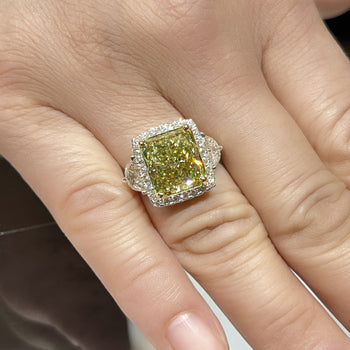 GIA Certified 6.07 Carat Radiant Cut Fancy Brownish Greenish Yellow Diamond Ring – Assay Jewelers