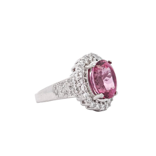 GIA Certified 7.60 Carat No Heat Pink Spinel and Diamond Ring in Platinum