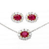 GIA Certified Burma Ruby Diamond Halo 18K Two Tone Gold Necklace & Earring Set