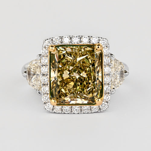GIA Certified Fancy Brownish Greenish Yellow Diamond Stud Earrings & Ring Set
