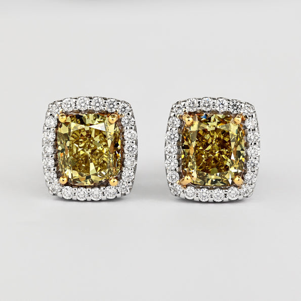 GIA Certified Fancy Brownish Greenish Yellow Diamond Stud Earrings & Ring Set
