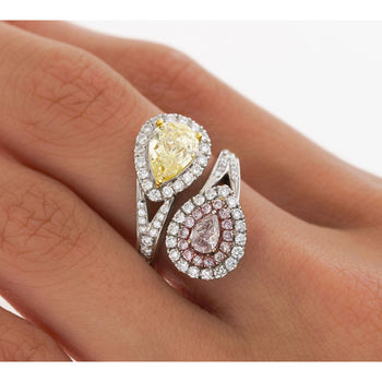 GIA Certified Fancy Intense Yellow & Fancy Light Pink Diamond Toi Et Moi Ring in 18K White Gold – Assay Jewelers