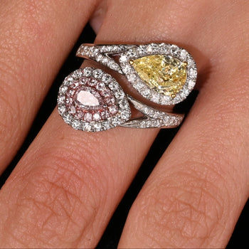 GIA Certified Fancy Intense Yellow & Fancy Light Pink Diamond Toi Et Moi Ring in 18K White Gold – Assay Jewelers