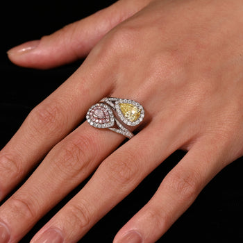 GIA Certified Fancy Intense Yellow & Fancy Light Pink Diamond Toi Et Moi Ring in 18K White Gold – Assay Jewelers
