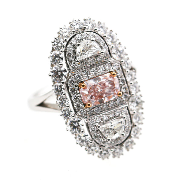 GIA Certified Fancy Light Pink Diamond Elongated Halo Cluster Ring