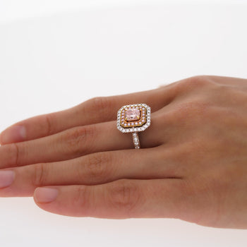 GIA Certified Fancy Orangy Pink Diamond Double Halo 18K Gold Ring – Assay Jewelers