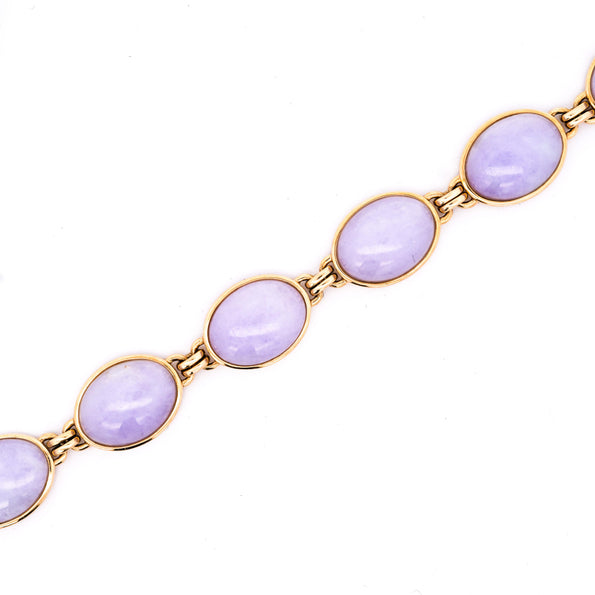 GIA Certified GUMP Signed Lavender Jadeite Jade 14K Gold Link Bracelet