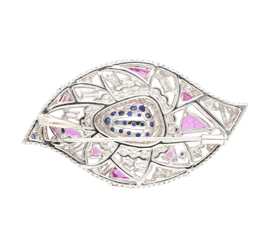 GIA Certified High Jewelry Sapphire and Diamond Eye Motif Pendant-Brooch
