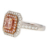 GIA Certified Orangy Pink Diamond Double Halo 18K Gold Ring