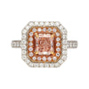 GIA Certified Orangy Pink Diamond Double Halo 18K Gold Ring