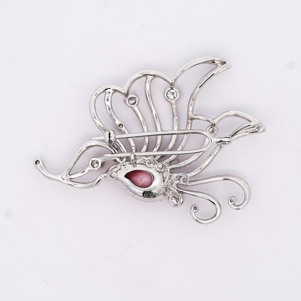 GIA Certified Pink Natural Saltwater Conch Pearl & Diamond Platinum Brooch