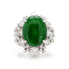GIA Certified Type A Jadeite Jade & Old Cut Diamond 18K Gold Halo Starburst Ring